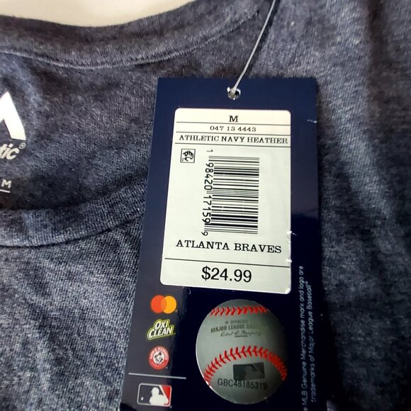 Majestic Atlanta Braves Womens T-Shirt Heathered Navy Size M Genuine MLB - Picture 5 of 10